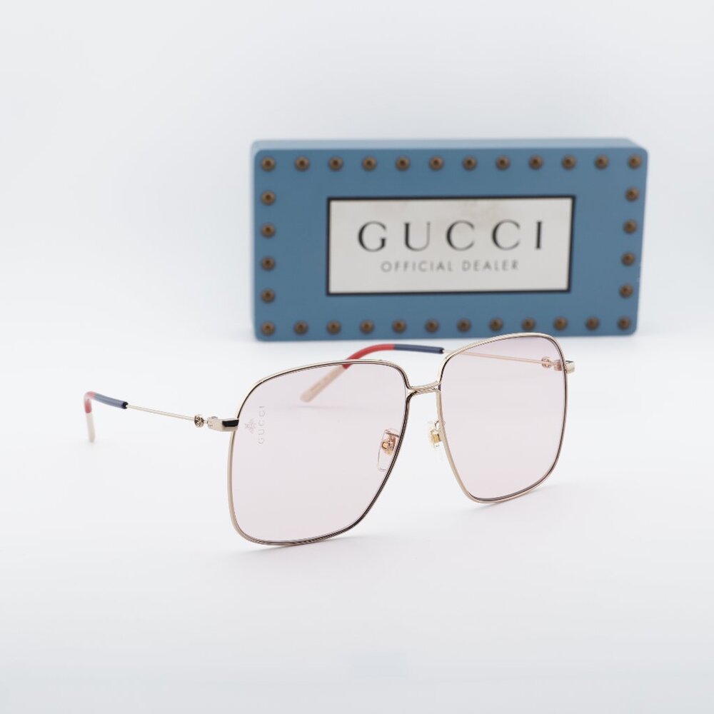 Gucci GG0394S 004 Women Square Sunglasses - Gold/Pink